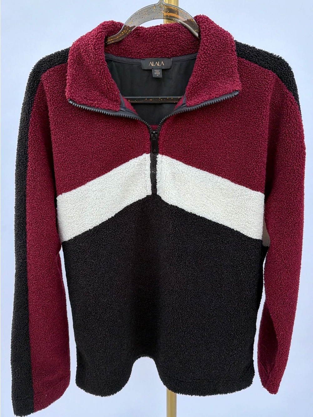 ALALA Chalet Faux Sherpa Quarter Zip Colorblock Pullover Sweater M